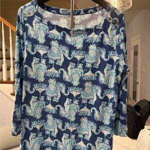 Lilly Pulitzer Blue and White Elephant Print Blouse
